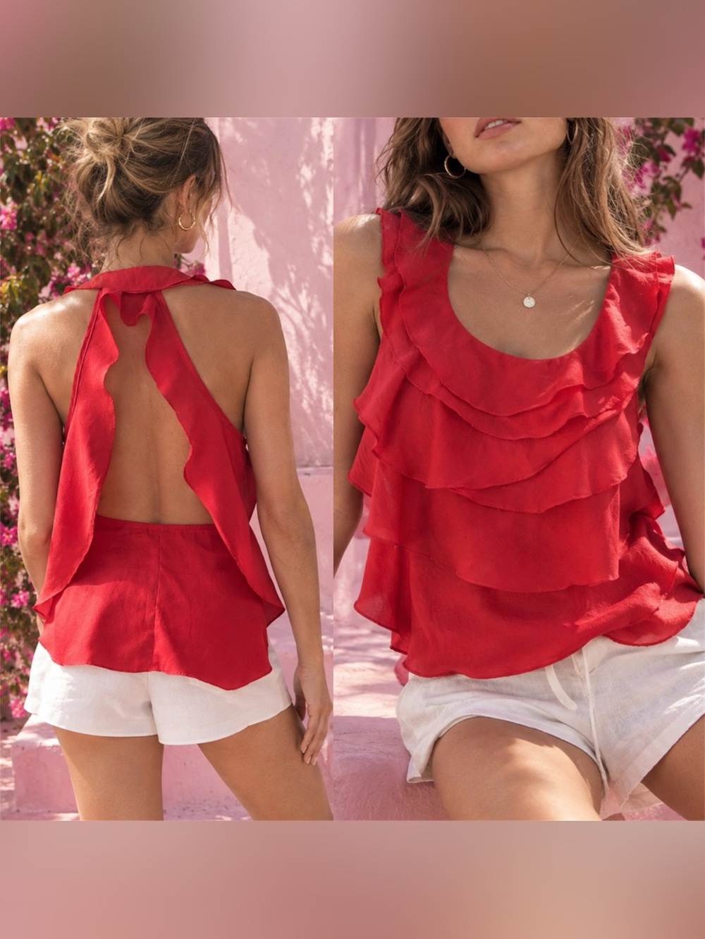 AKIRA Tiered Ruffle Halter Top - Size S